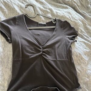 Brandy Melville Black Ruched V-Neck Blouse